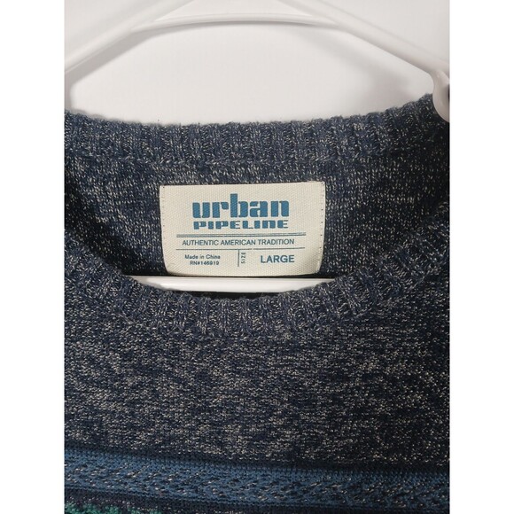 Urban Pipeline Sweater Men’s Large Blue with Red And Green Bands Casual Grunge - Picture 3 of 6